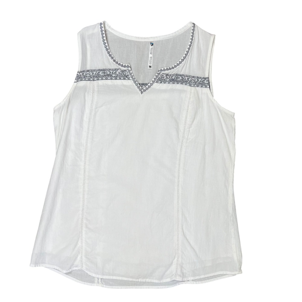 KUHL Womens White Embroidered Sleevelessâ Boho Tank Top V-Neck Size M